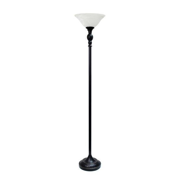 Elegant Designs LF2001-RBW 1 Light Torchiere Floor Lamp with Marbleized White Glass Shade; Restoration Bronze & White, Elegant Garden Design, Mfr#: LF2001-RBW